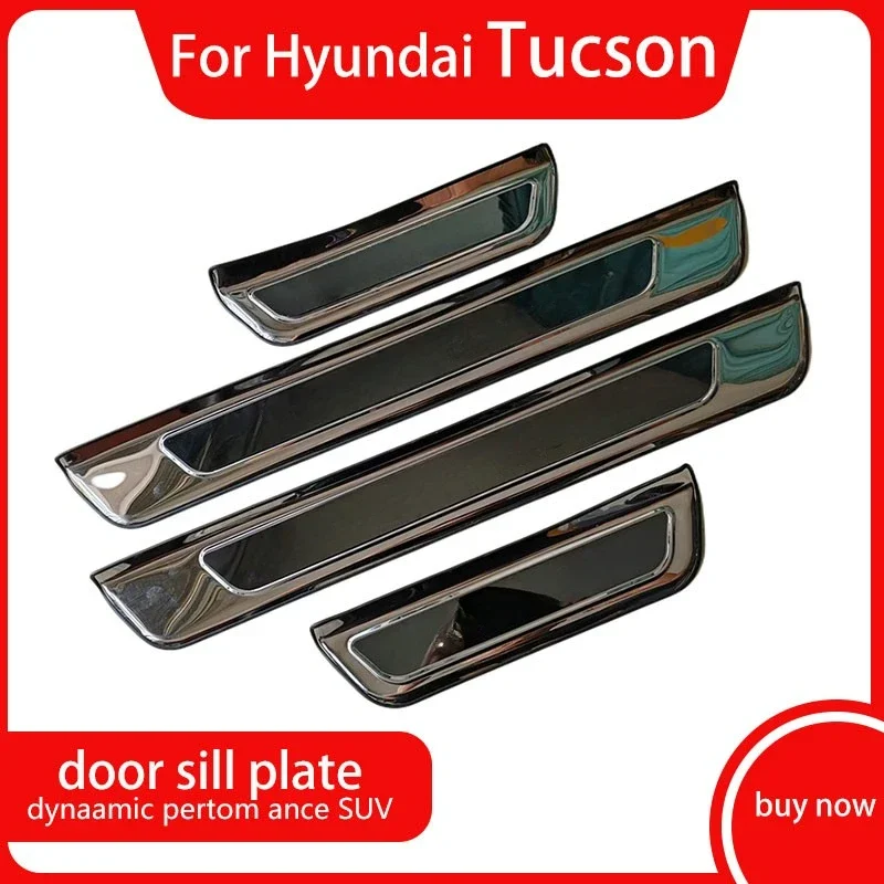 For TUCSON Stainless Steel Door Sill Scuff Plate Guard Sills Protector Trim 2015 2016 2017 2018 2019 2020 2021