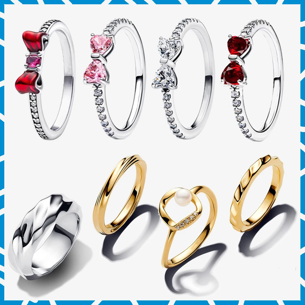 عيد الميلاد 925 فضة الوردي القوس الدائري تألق مرتفعة القلب خواتم للنساء DIY مجوهرات، الزفاف، هدية، الأصلي