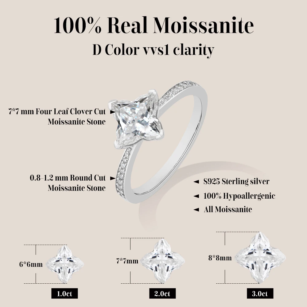CHARMING New Lucky Four-leaf clover Moissanite Ring S925Silver for Women party Fine Jewelry Birthday Gift Anniversary High Value