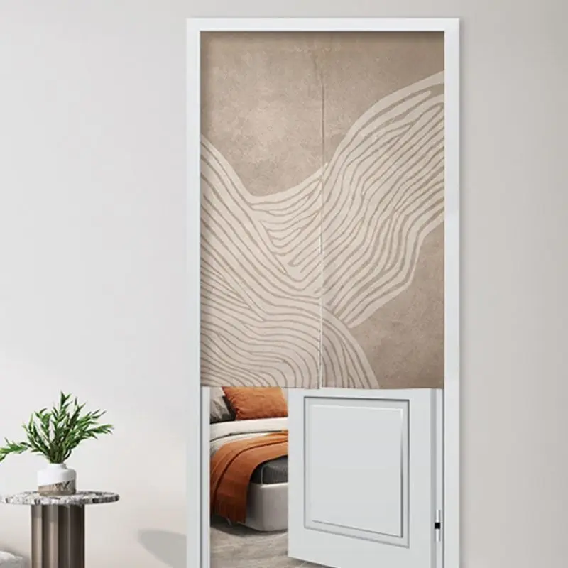 VIKAMA Boho Geometric Line Noren Door Curtain, Minimalist Partition Hanging Curtain for Kitchen Bedroom Home Decor