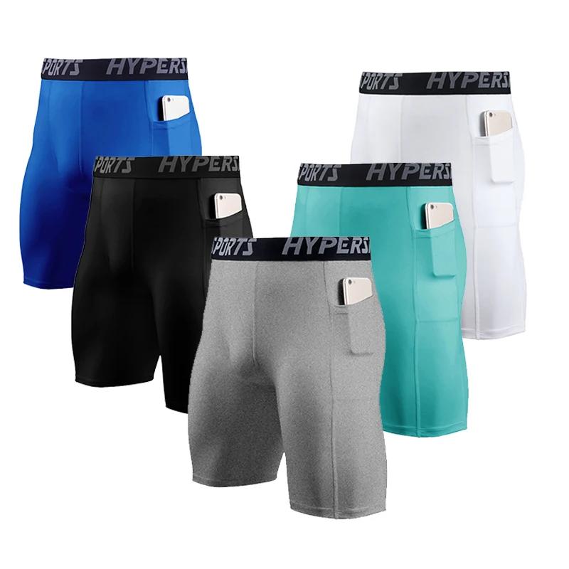 Mens Gym Wear Fitness Training Shorts Pocket Men Dry Fit Running Compression Tight Sport Short Pants Male Workout Shorts