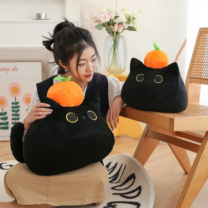 Nuevo suave lindo gato negro naranja Linda muñeca de dibujos animados serie para el hogar almohada cálida cojín en la cama para enviar regalo para niñas juguetes de peluche