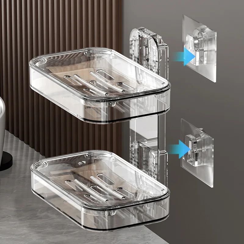 

Punch-free Soap Box Double-layer Draining Soap Box Household Bathroom Countertop Soap Rack Bathroom Rack #3633