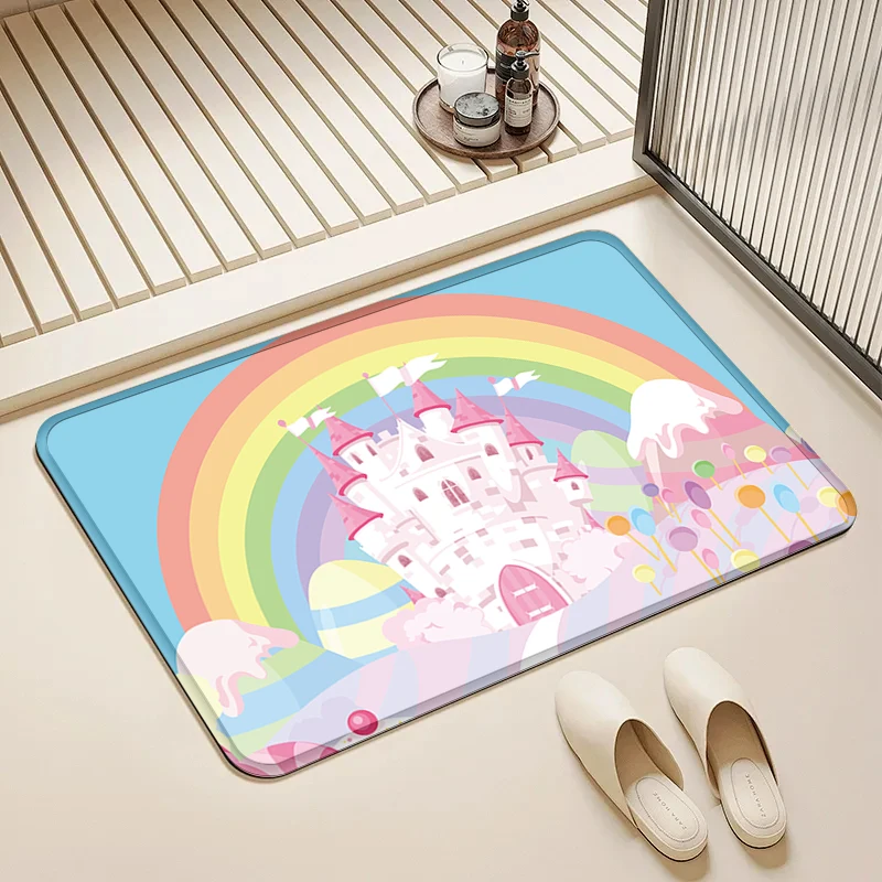 

Rainbow Castle Door Mat Non-Slip Soft Floor Rug for Home Kids Room Bathroom Kitchen Decor