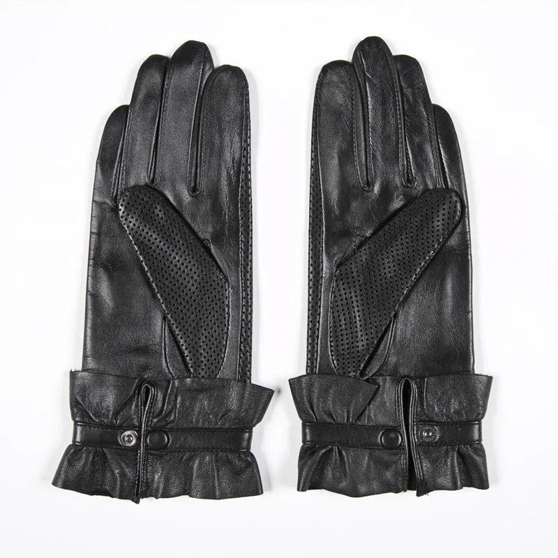 GOURS Winter Real Leather Gloves for Women Black Genuine Goatskin Gloves Fashion thin lined Warm Driving Breathable New GSL039