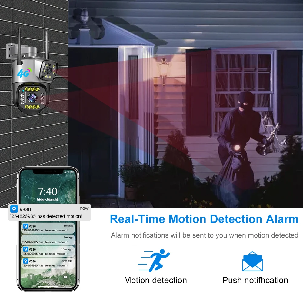 4MP 2K Dual Lens Dual Screen 4G Cartão SIM Câmera Bullet Dome Linkage Câmera Ai Motion Tracking Câmera sem fio Color Night Vision