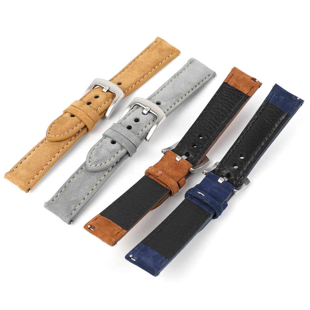 Vintage Suede Leathetr Watch Strap 18mm 19mm 20mm 22mm Handmade Watchband Grey Brown Replacement Belts for Watch Accessories