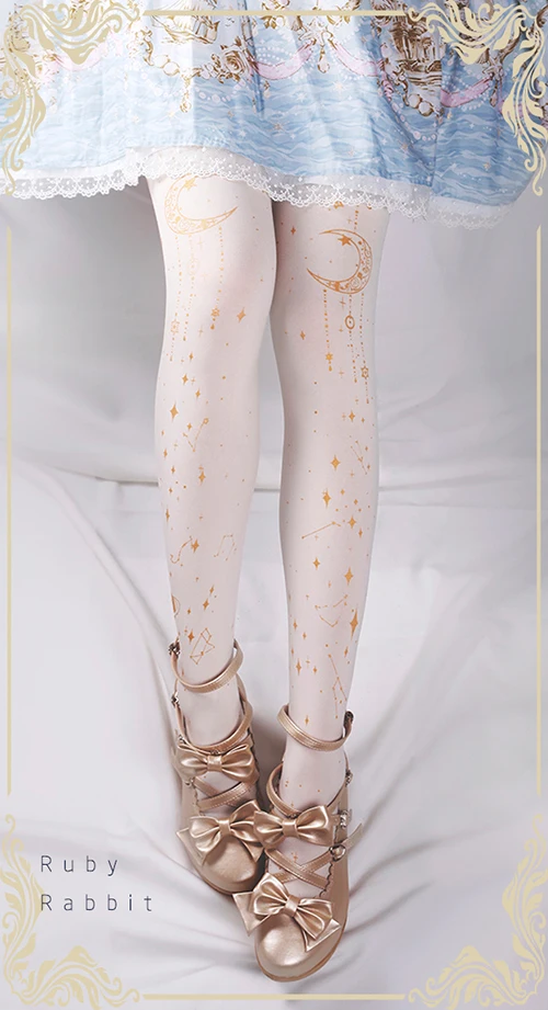 Japanese Style Lolita Printed Pantyhose Black Gold Stockings Women Slim-fit Tights Fashion Stockings Spring and Autumn