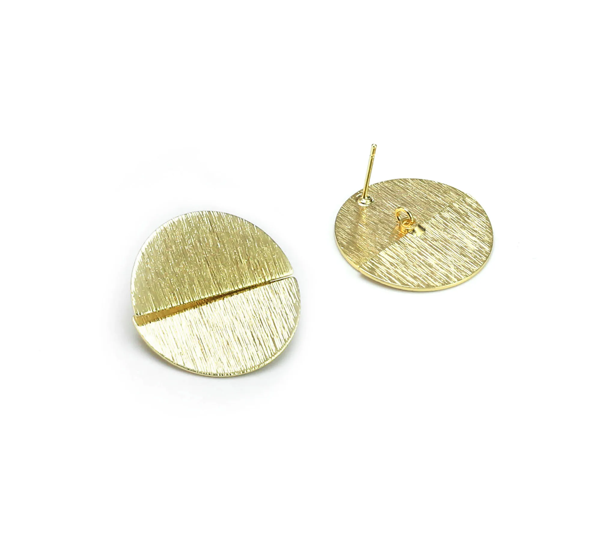 10pcs - Textured Round Earrings, Dangling Stud Earrings, Half Round Earrings, Jewelry Supplies, Real Gold Plated - GS243 GS244