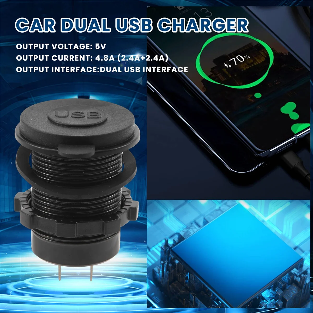 Dual USB carregador soquete adaptador, tomada de energia para 12V, 24V, carro, navio, RV, 5V, 4.8A