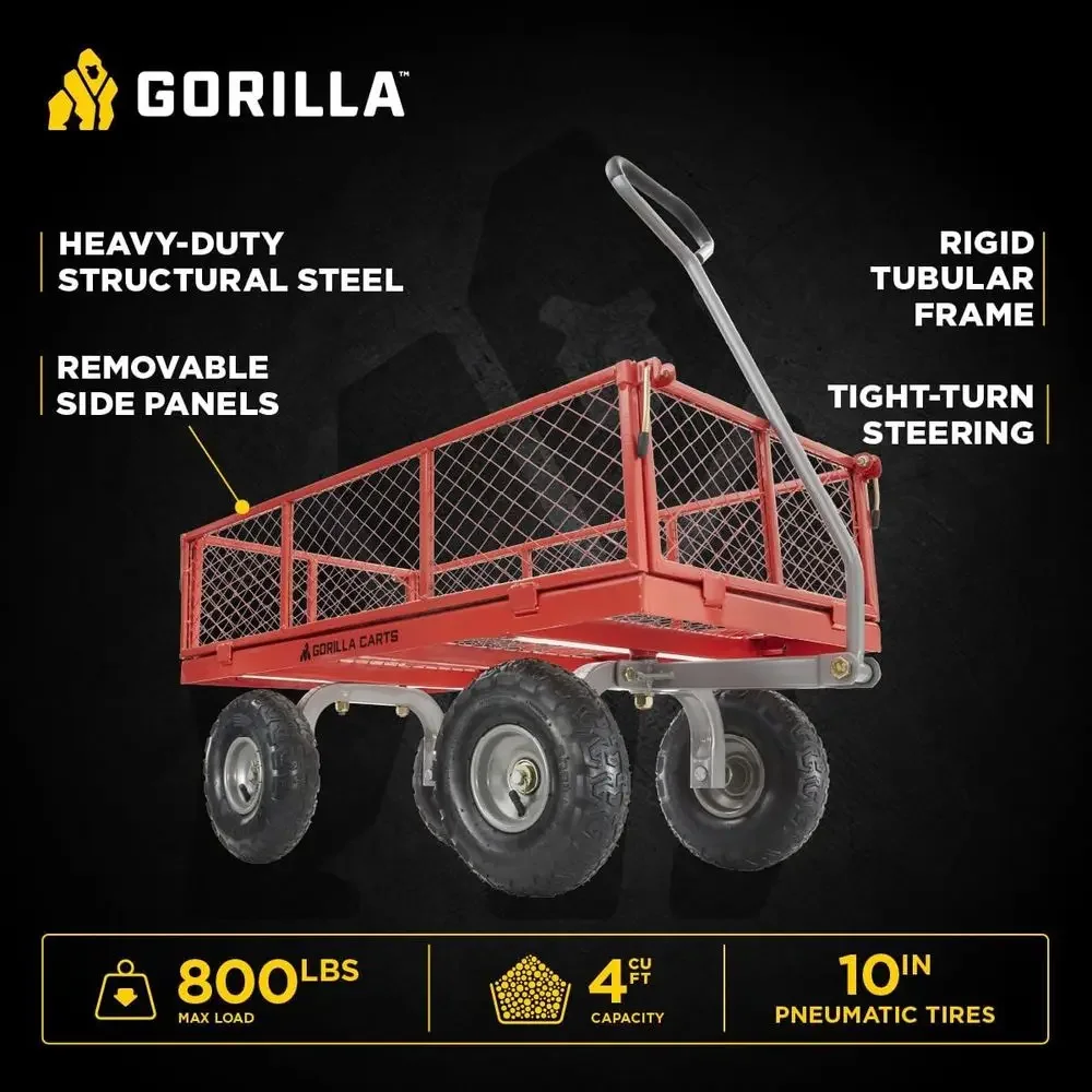 Heavy-Duty Outdoor Hauling Wagon, 800 lb Capacity, 4 Cu. Ft. Bed, Removable Sides, Ideal for Yard and Garden Use