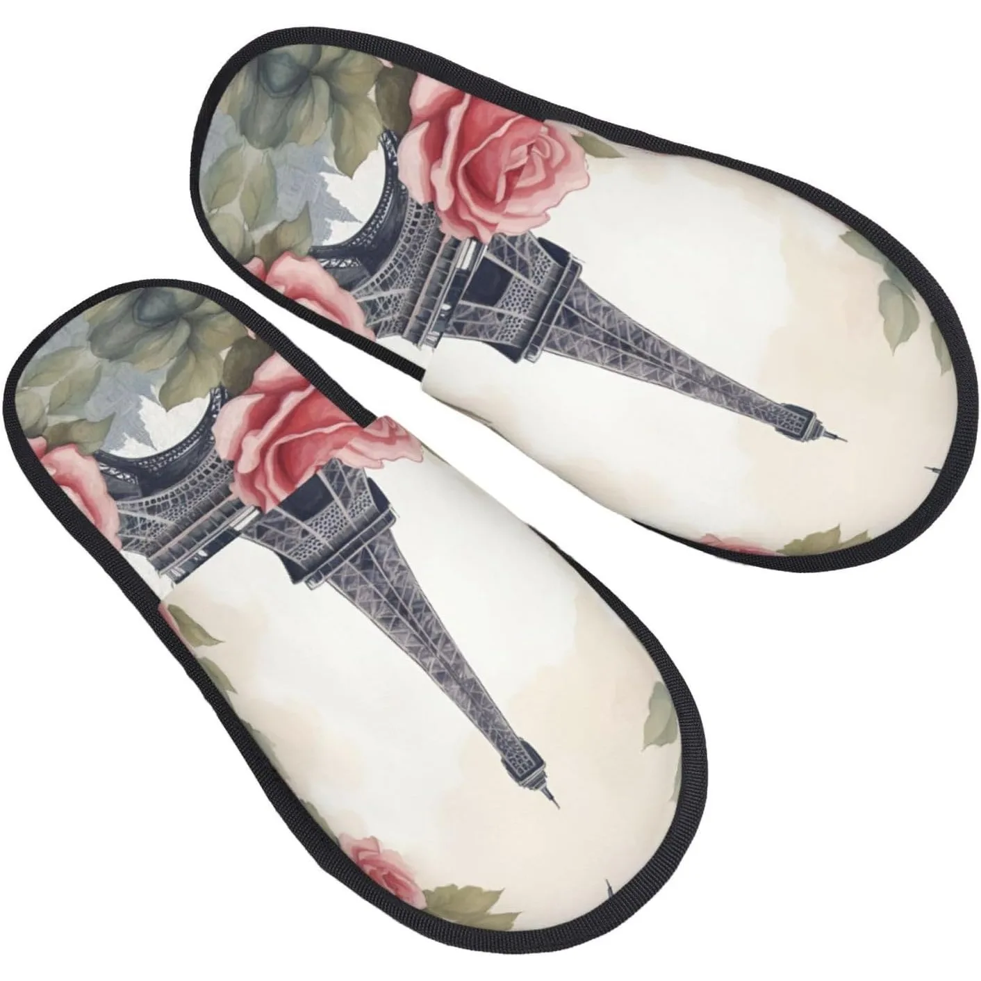 

Эйфелева башня с принтом розы, осенне-зимние нечеткие тапочки, удобная домашняя обувь, портативная обувь для путешествий в отеле, подарки для женщин и мужчин