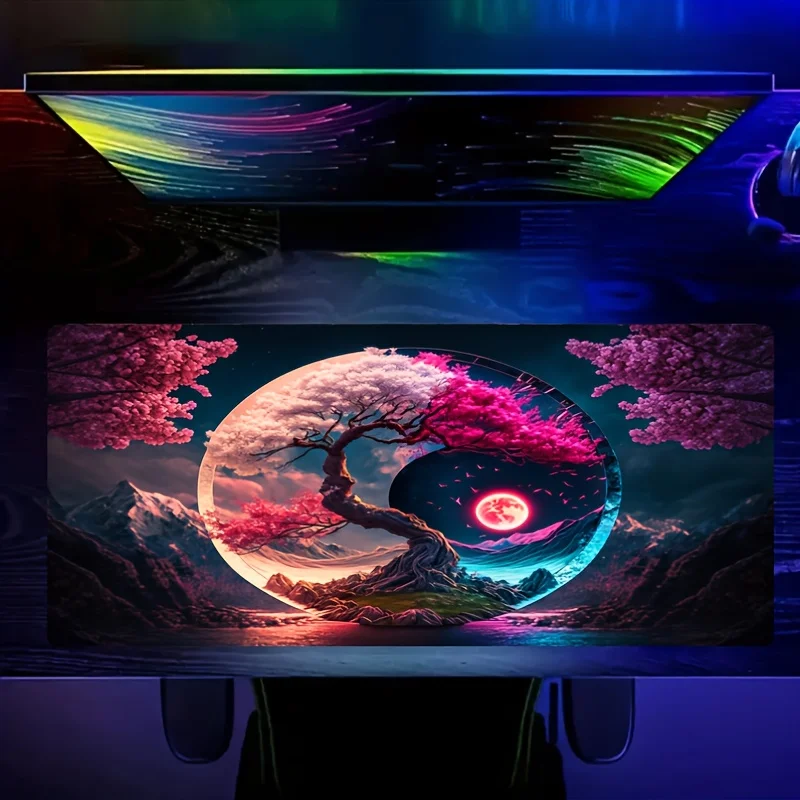 

1pc Extra Large Tai Chi Yin Yang Tree Design Mouse Pad & Desk Mat | Non-Slip Wrist Support, Washable Polyester Base