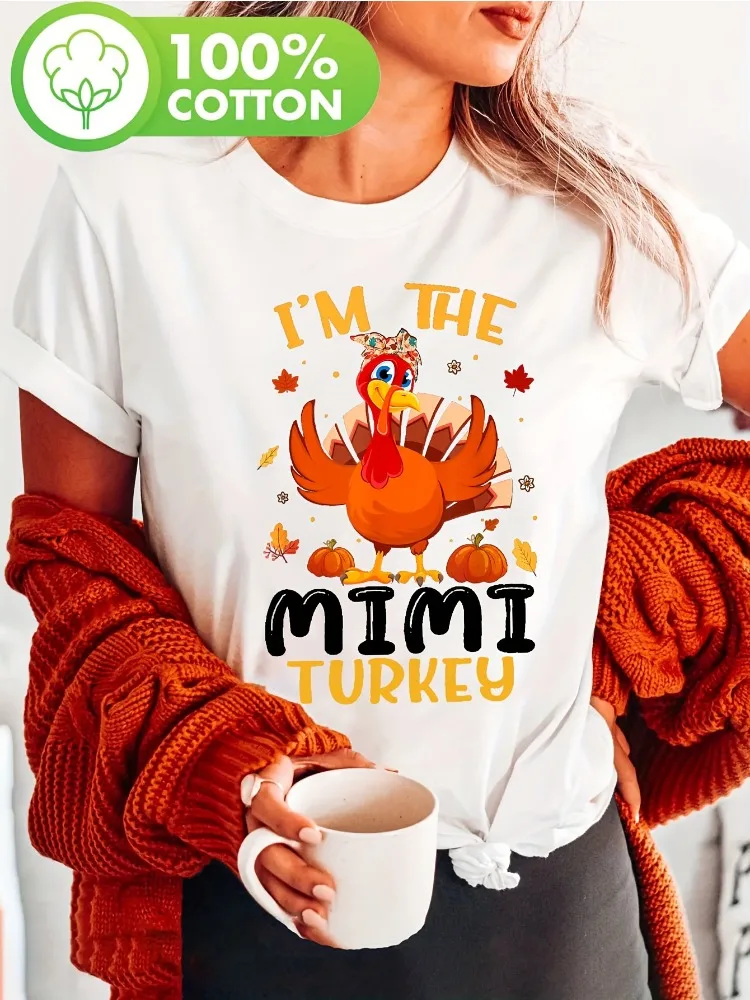 تتميز ملابس عيد الشكر النسائية عبارة I M THE MIMI TURKEY جنبًا إلى جنب مع مطبوعات أوراق اليقطين التركية الكرتونية وأوراق الخريف #2
