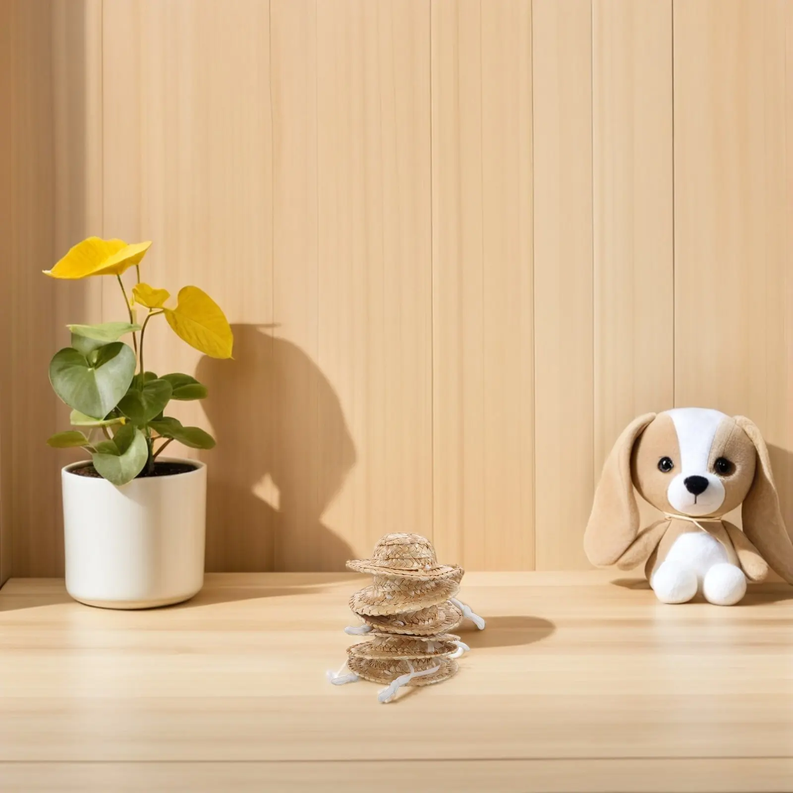 10Pcs Mini Straw Hats Handwoven Caps 8cm Diameter Tiny Dollhouse Woven Sombrero Hats DIY Craft Decorations Small Straw Hat