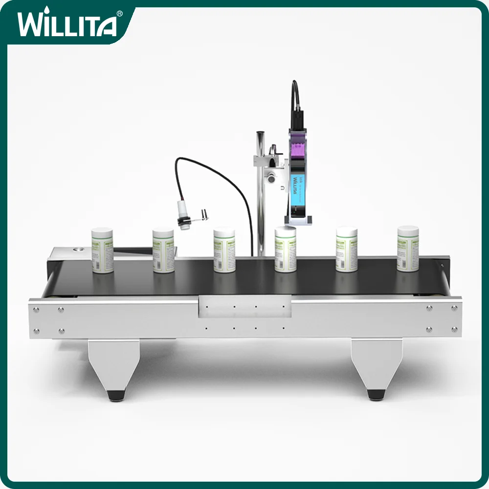 Willita Online TIJ Inkjet Printers with Conveyor Belt All in One For Barcode Expiry Date QR Code Logo Continuous Coding Machine