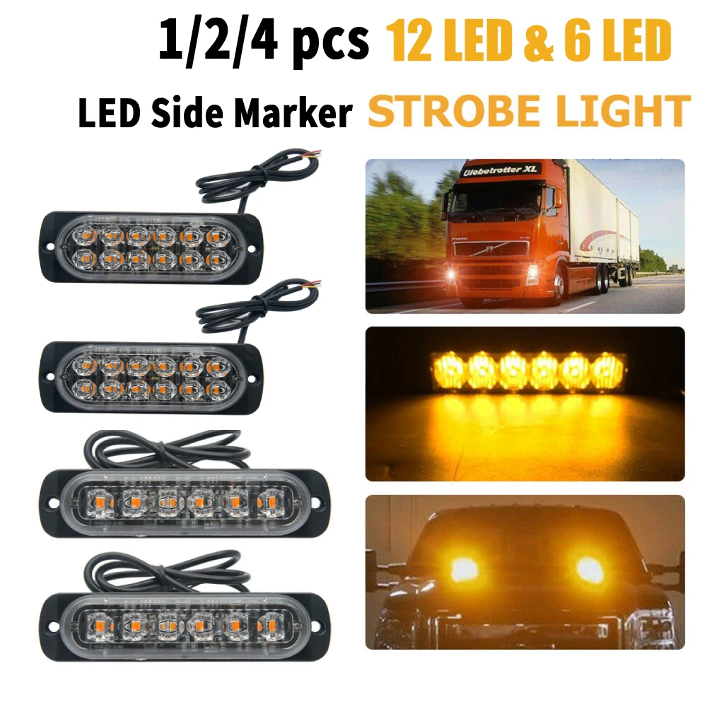 1/2/4x 6/12LED Side Marker LED Warning Strobe Light for Car Van Truck Pickup Motorcycle 12-24V Waterproof Emergency Strobe Light