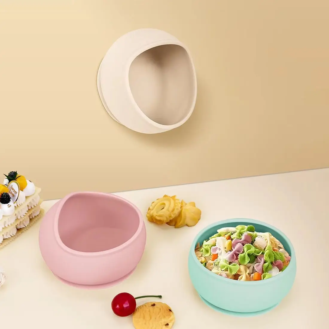 

1PC Baby Silicone Bowl Cute Cartoon Shape Baby Tableware Solid Color Baby Food Storage BPA Free Suction Baby Meal Tray