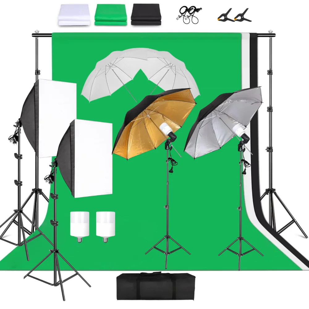 

Photography Lighting Kit Photo Background Muslin Backdrops Softbox Light Stand Portable Bag Soft Box For Photo Studio