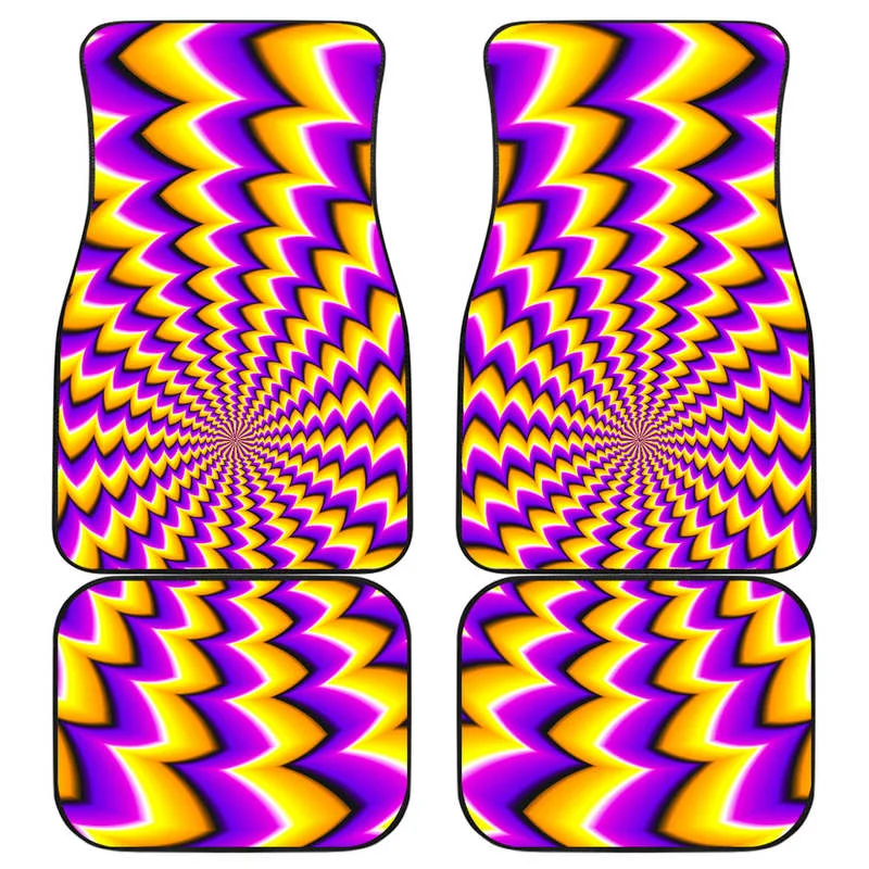 

Yellow Dizzy Moving Optical Illusion Front and Back Car Floor Mats Heavy Carpet Front and Rear Full Set 4PCs Pack