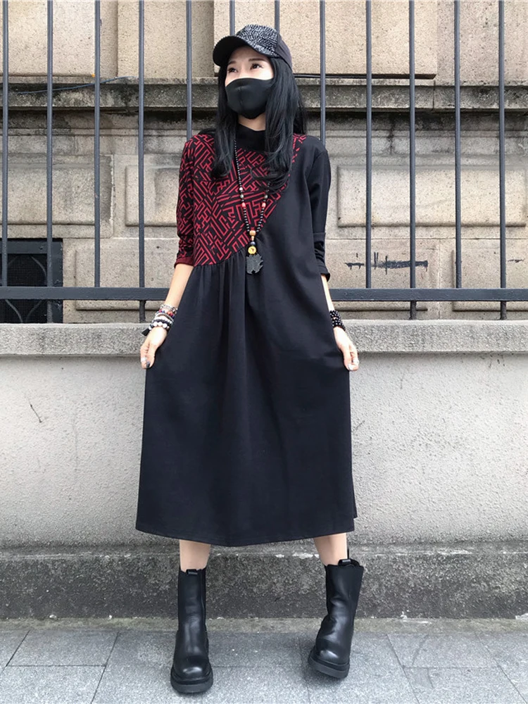Max LuLu Womens Loose Patchwork Print Design Dress 2024 Spring Korean Style Female Vintage Casual Black Vestidos Elegant Dresses