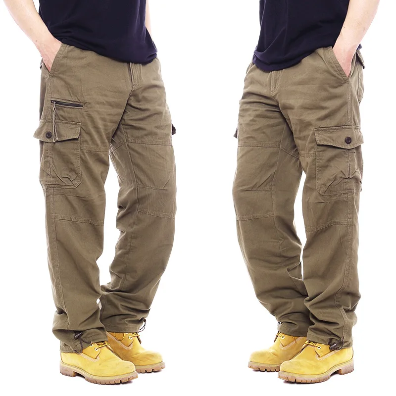 Pantalones Cargo informales con cremallera para hombre, pantalón táctico con múltiples bolsillos, holgado y recto, con cintura elástica