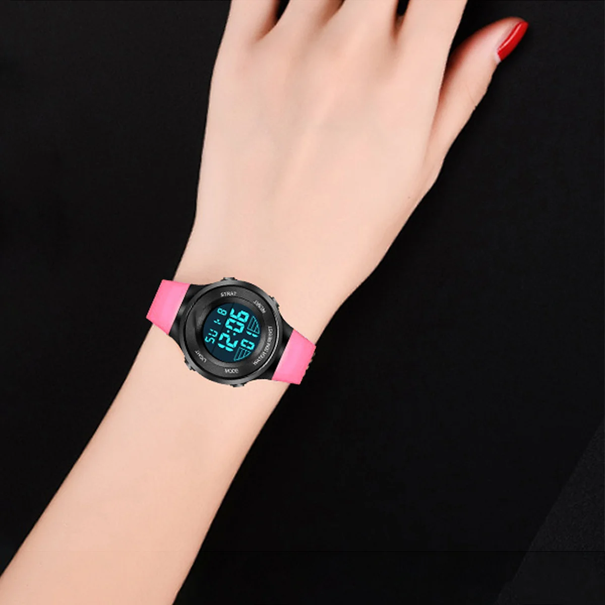 1Pcs 's Luminous Electronic Watch Multifunction Stopwatch Alarm Week Display Durable Pink Wristwatch Electronic Watch