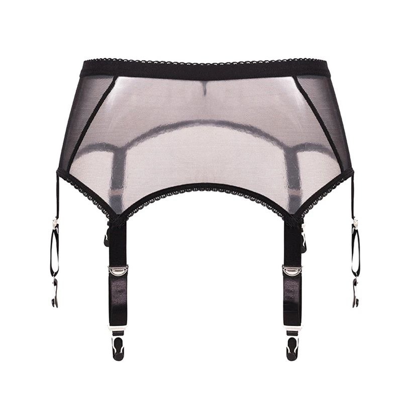 Sheer Mesh Garter Belt Sexy High Waist See Through Suspender Belt with 4 Adjustable Straps and Clip for Women Stockings X4YC