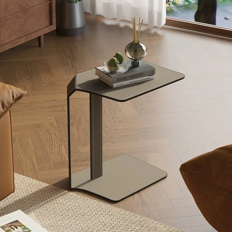 Minimalist saddle leather edge sofa modern small coffee table household