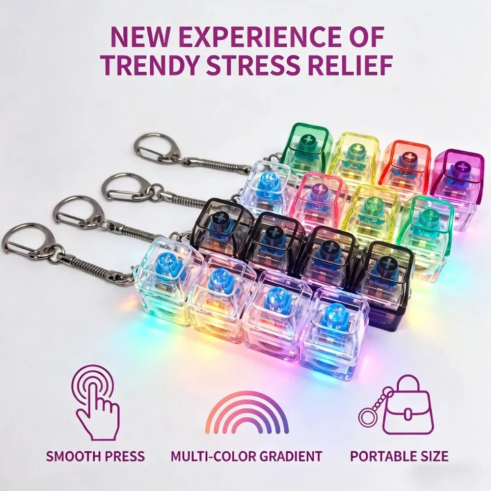 HOT Sales Fingertip Keyboard Keychain RGB Keyboard Fidget Toy with Lights for Stress Relief Decompression Calming Accessories
