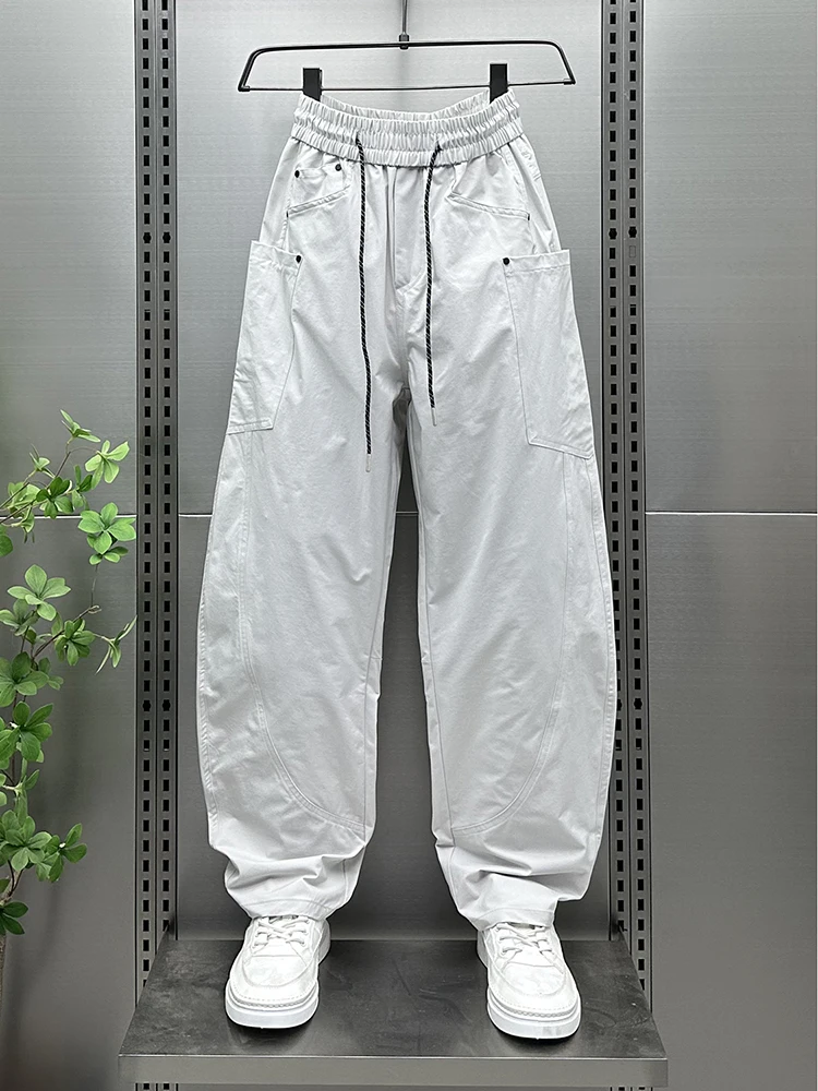 

American Sle Loose Straight Casual Pants Men Summer New Faion Match Workwear Pants Pure Color Multi-ket Knife Long Pants