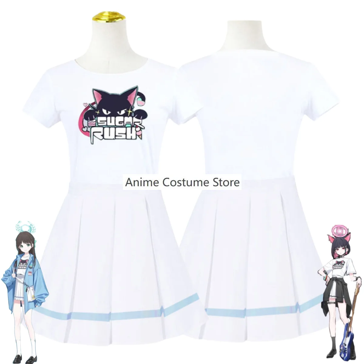 Traje de Cosplay de Anime para mujer, traje Sexy de carnaval, camiseta blanca, Falda plisada, azul, archivo, Kurimura, Airi, Kyoyama, Kazusa