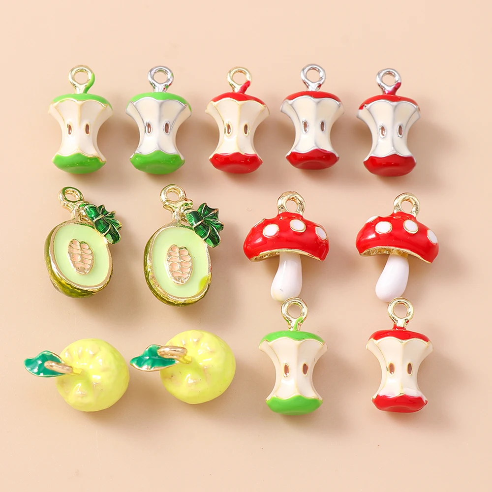 Leslie 5 Stück Emaille-Fruchtanhänger, Simulierte Pilz-, Cantaloupe- und Apfel-Charms für Schmuckherstellung, Ohrringe, Halsketten-Zubehör – Detail 3