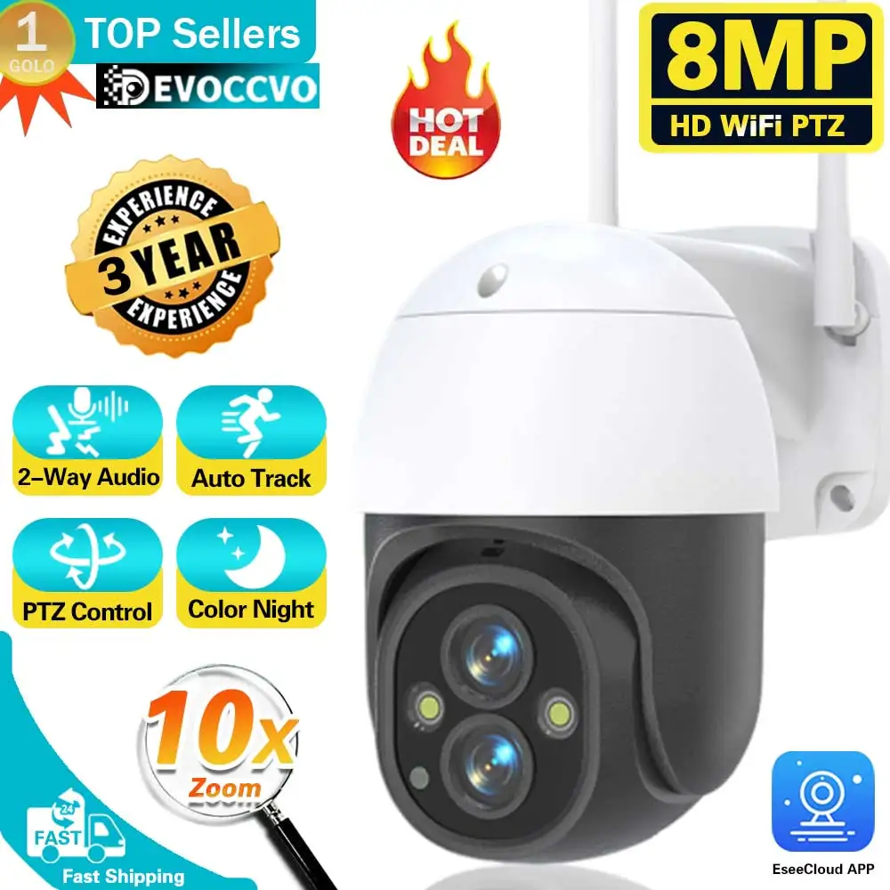 

8MP 4K PTZ Wifi IP Camera Cloud 10X Digital PTZ Zoom CCTV Security Camera Outdoor AI Human Detect Auto Tracking Wireless Camera