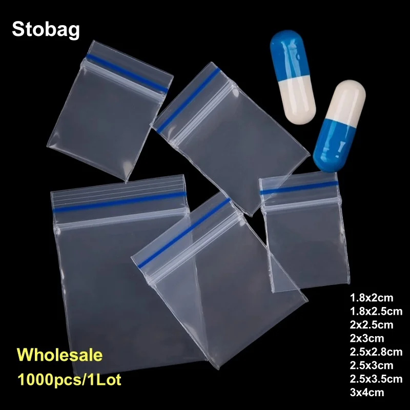 

StoBag 1000pcs Wholesale Transparent Blue Edge Mini Ziplock Bag Small Sealing Jewelry Packaging Pouch Storage Waterproof Plastic