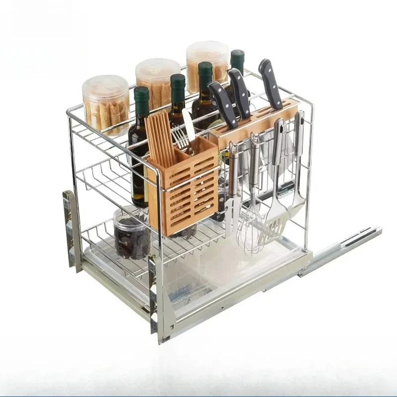 Zuo Gang Multifunctional Stainless Steel Cabinet Pull-out Basket Kitchen Storage Pull-out Seasoning Basket
