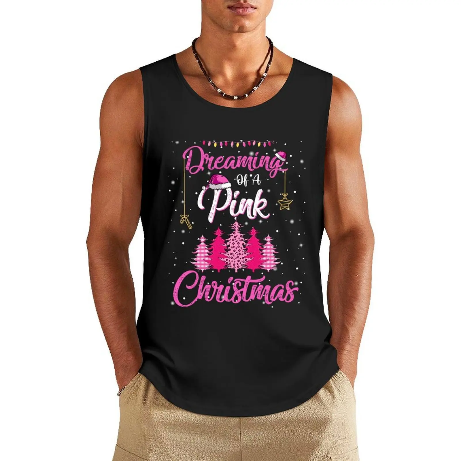 

Dreaming Of A Pink Christmas Cute Pink Christmas Trees Tank Top summer clothes men 2025 vests for men sleeveless vests