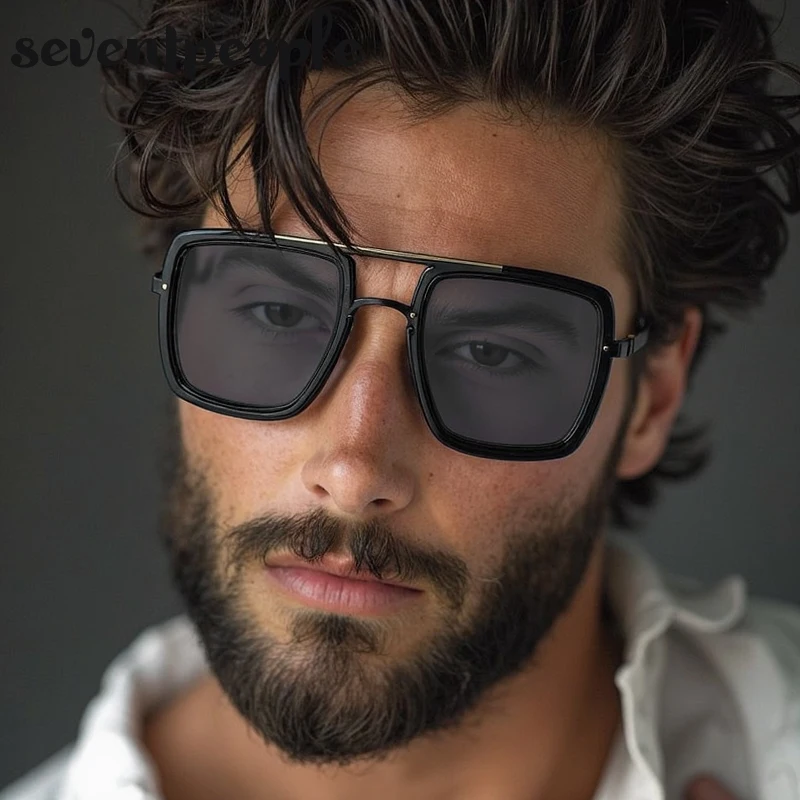 

Steampunk Oversized Square Sunglasses Men 2025 Luxury Brand Vintage Metal Outdoor Sun Glasses Trendy Double Beam Shades For Male