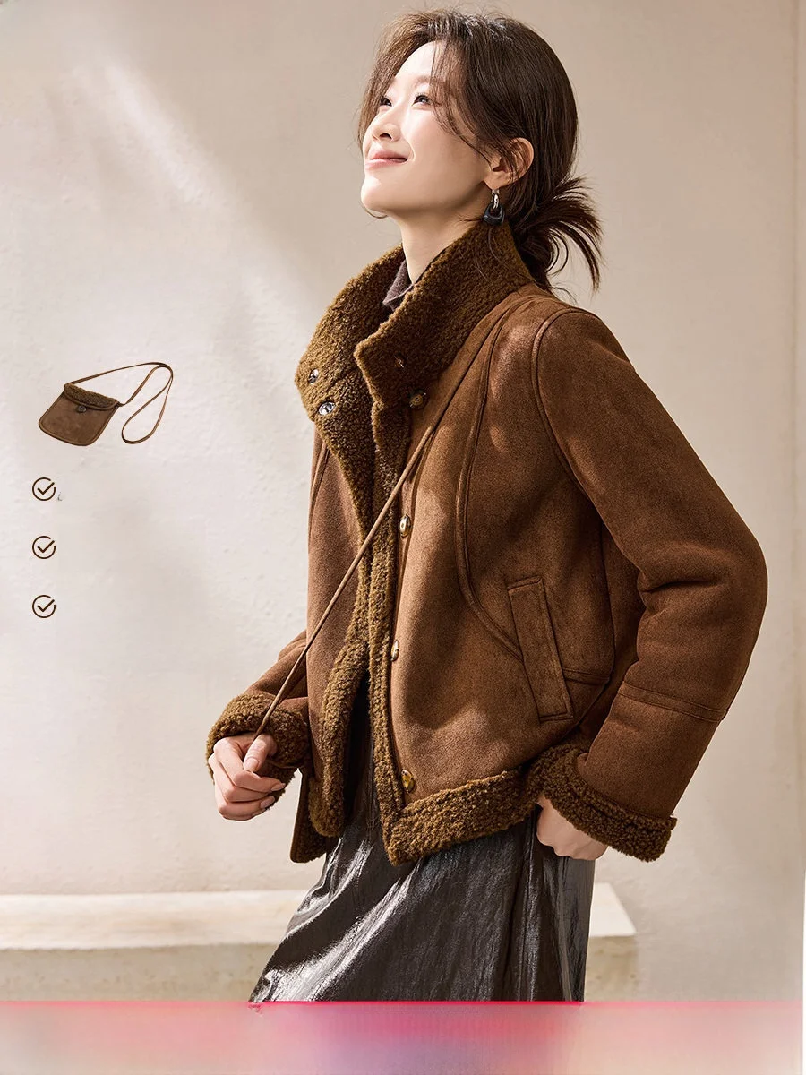 

Ele ort Coat Warmth Fur Trim Stand Collar Polyester Blend Ladies Jaet Faionable Winter New Arrival by Mo Han Mei