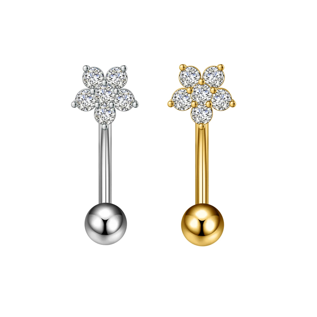 1 Stück Umgekehrter Blumen-Kreuz Bauchnabelpiercing 14G Edelstahl Kristall CZs Bauchnabelring Bauchpiercing Schmuck – Detail 6