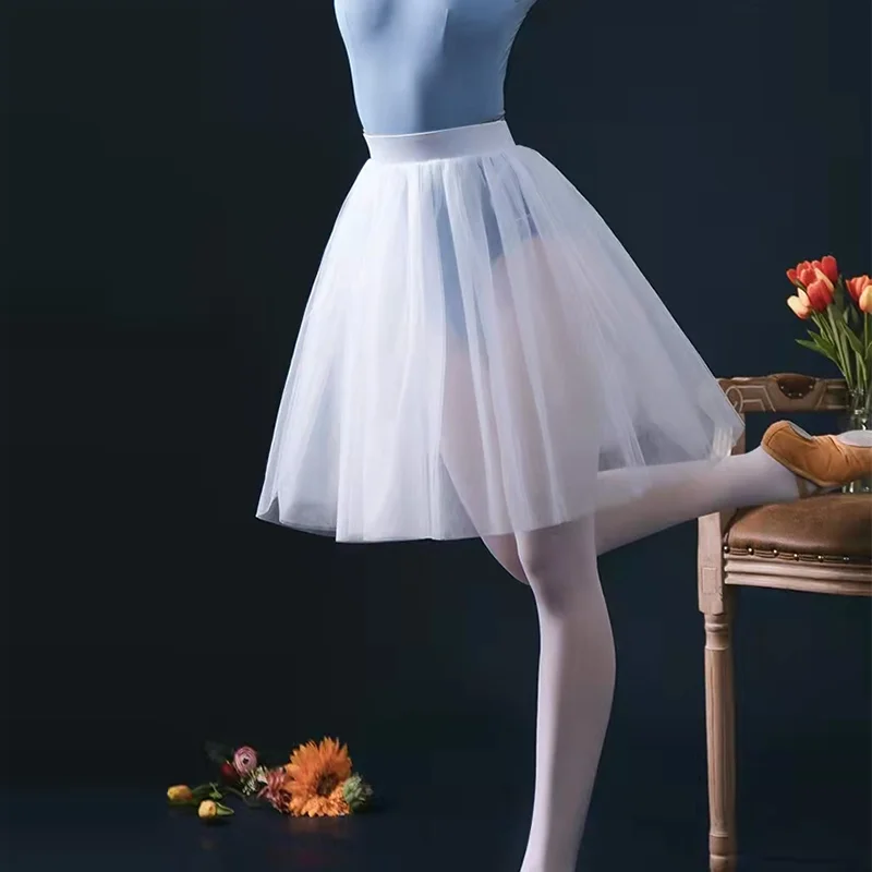 Professional Practice White Black Mesh Lace 50CM Long Classical Ballet Tutu Adult Dance Elastic Waist Tulle Ball Skirt Wholesale