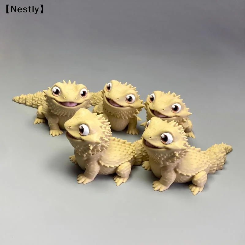 3D Printed Cute Bearded Dragon Figurine Lizard Statue Desktop Ornament Reptile Lover Gift Home Decor Animal Collection 〔Nest〕