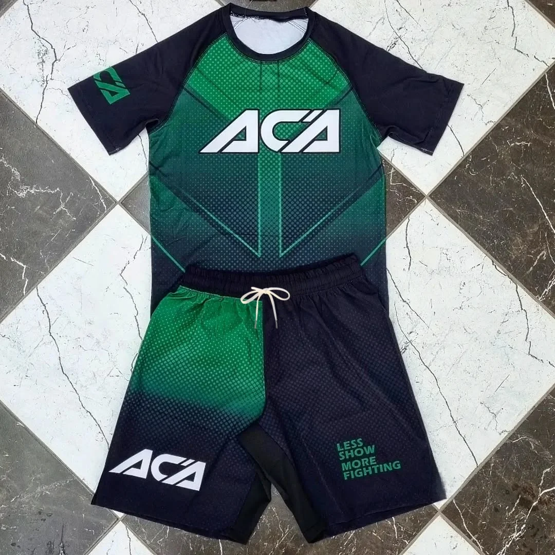 2026 New Sports Set Men's Kids Red Black Camo Graphic Rash Guard Top & Shorts Quick Drying MMA Training Combat Suit