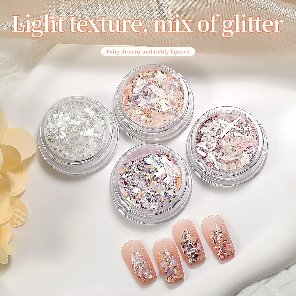 Polvo de purpurina para uñas de galaxia, copos gruesos, estrellas, perlas, decoración artística de uñas, esmalte de Gel UV, polvo brillante para salón de uñas, decoración artística DIY