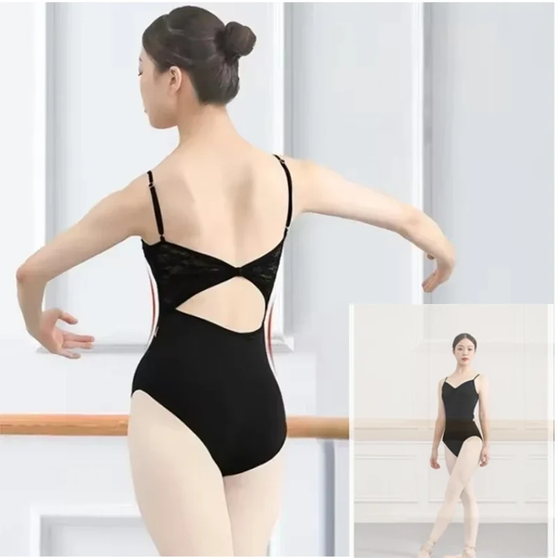 Ballet Leotard Back Lace Stitching Gymnastics Leotard Women Solid Color Elegant Backless V-neck Camisole Dance Practice Clothes