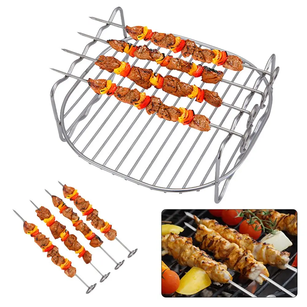 Baking Tray Skewers Air Fryer Stainless Steel Holder BBQ Rack Double-deck Household Air Fryer Rack Baking Dishes Holder Durable