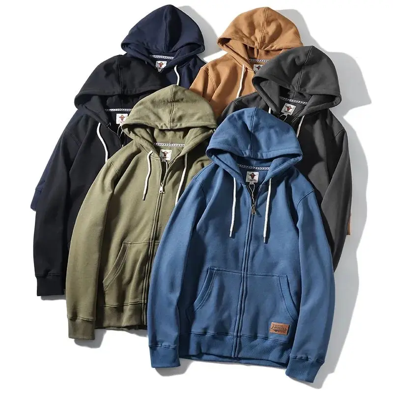 

Thiened Cotton Hoodie Men's Spor Casual Zipper Open Cardigan Jaet Youth ular Loose Fit Long Sve Warm Breathable