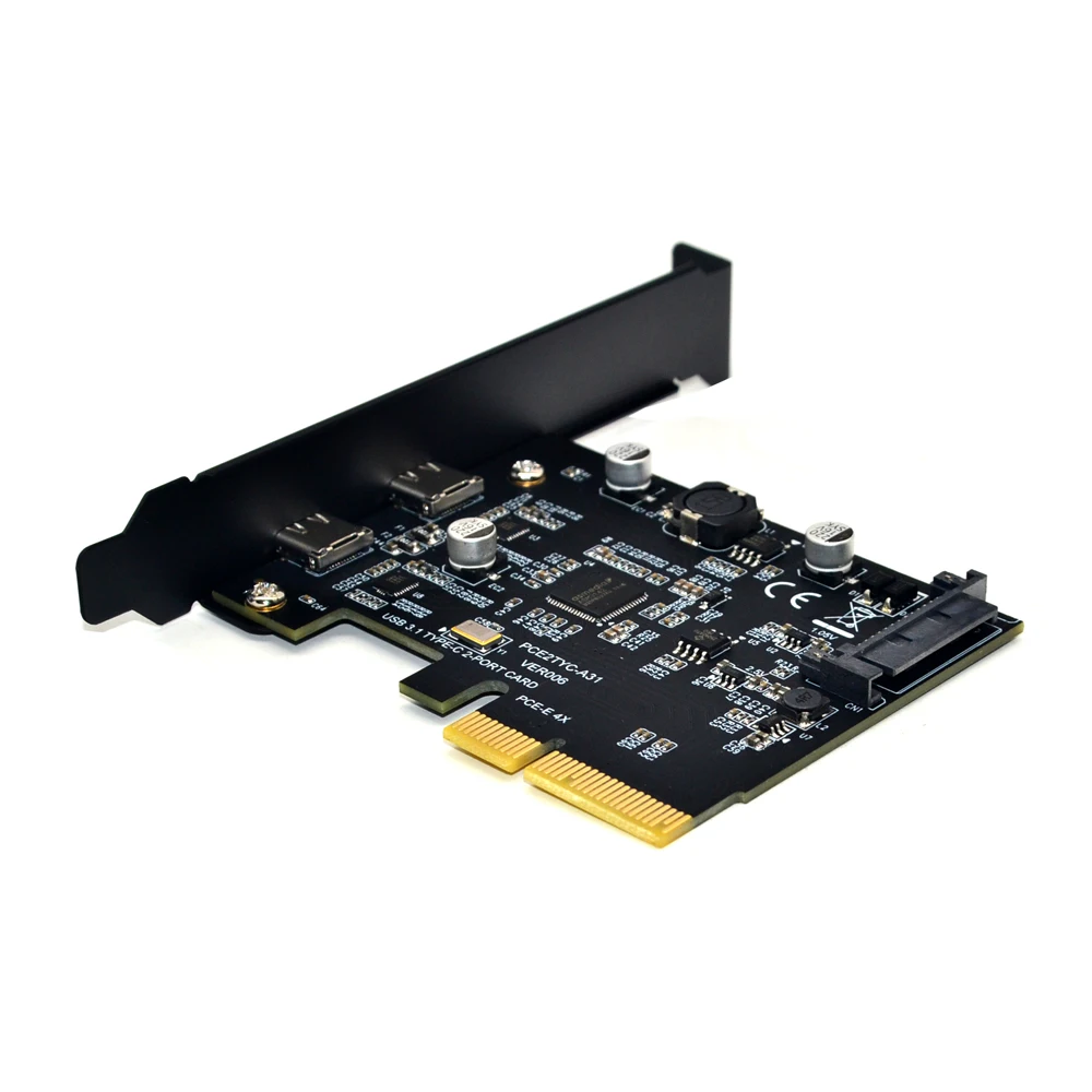 منفذ USB 3.1 PCIE بطاقة Raiser مزدوجة قابلة للعكس USB 3.1 Gen 2 منافذ من النوع C PCI-E PCI Express X4 SATA موصل 15Pin 10Gbps إضافة على البطاقة