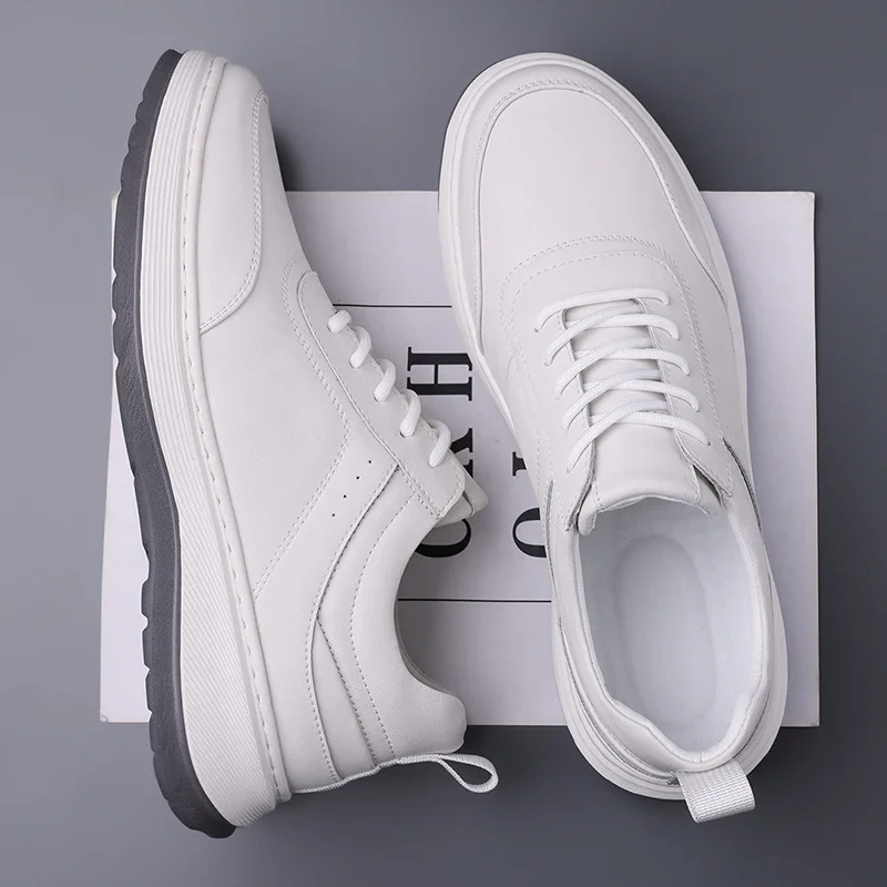 

Stylish Men's Casual Leather Shoes Fashion Four Seasons Sneakers Breathable Lace-up Athletic Shoes Leisure Walk Sports Footwear