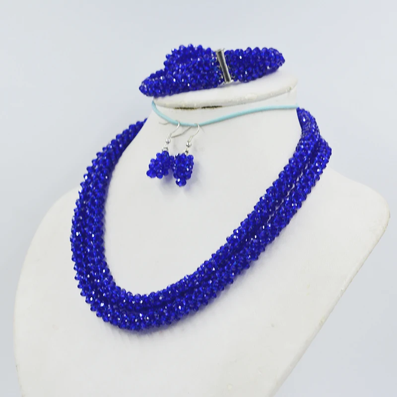 Ensemble collier et bracelet en cristal bleu royal classique, boucles d'oreilles, 2 nucléo4 mm Ensemble de colliers de mariage de luxe pour femmes, luxe